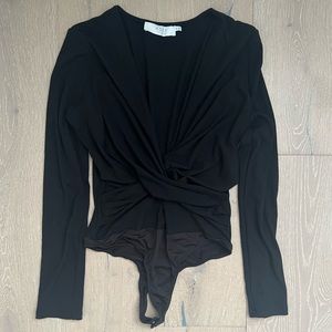 ASTR Long Sleeve Twist Front Ribbed Bodysuit